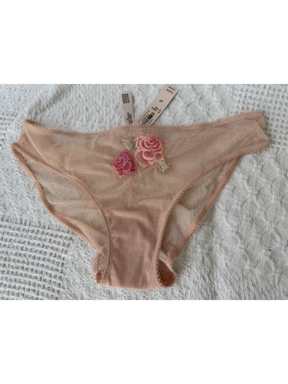 VICTORIA'S SECRET XL PINK EMBROIDERED SHEER RUCHED BACK BIKINI PANTIES NWT